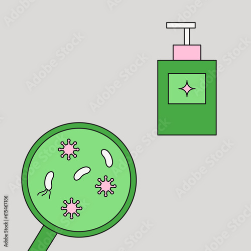 Germs, bacteria and soap flat illustration. Hygiene illustration.