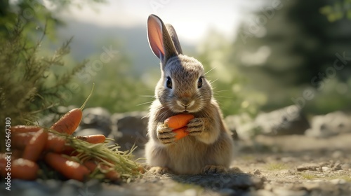 rabbits in the meadow and eats carrots generative ai