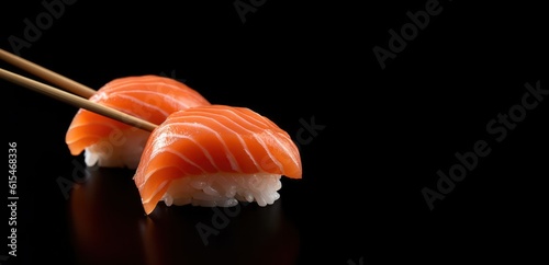 Sushi on Black Background ,Generative AI