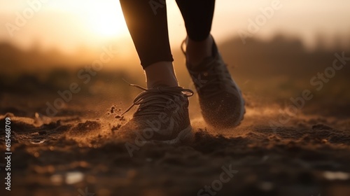 Runner athlete running on forest trail. woman fitness jogging workout wellness concept ,Generative AI