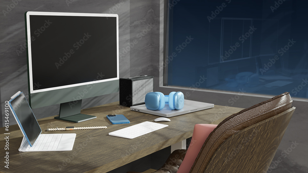 Fototapeta premium On the working table create from 3D reder program