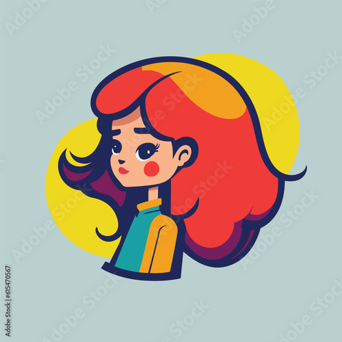 Simple illustration of cartoon girl, vibrant colors