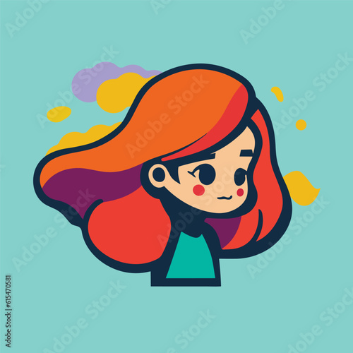 Simple illustration of cartoon girl, vibrant colors