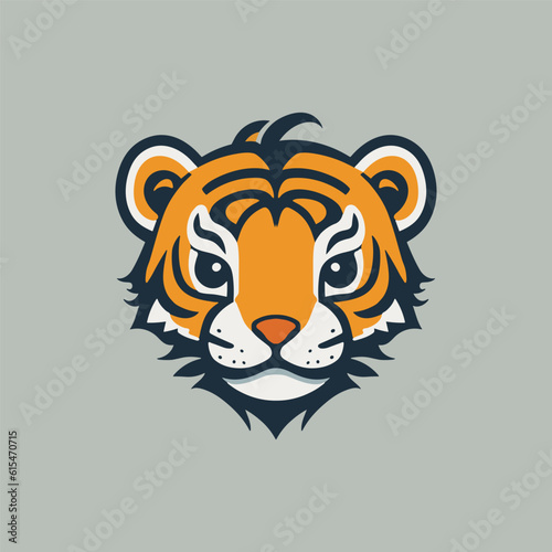 Cartoon Illustration of baby tiger head, cute animal head can be use as logo
