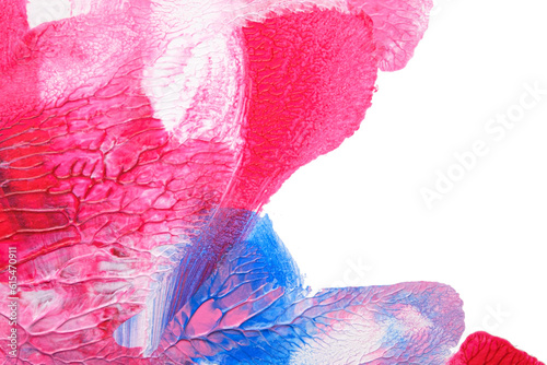 blue pink abstract acrylic painting color texture on white paper background by using rorschach inkblot method
