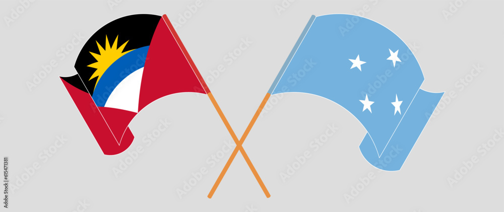 Crossed and waving flags of Antigua and Barbuda and Micronesia Crossed and waving flags of Antigua and Barbuda and Micronesia