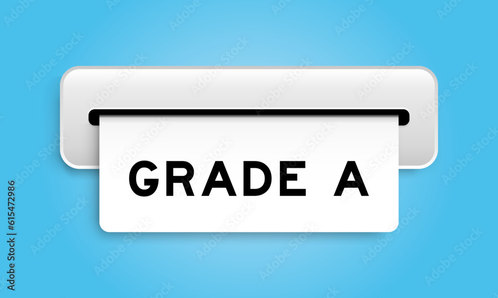 White coupon banner with word grade A from machine on blue color background White coupon banner with word grade A from machine on blue color background