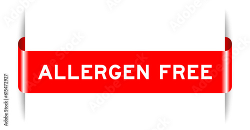 Red color inserted label banner with word allergen free on white background