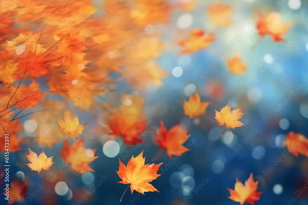 A blurred autumn, windy sky abstract background with bokeh glow, Illustration. AI generative