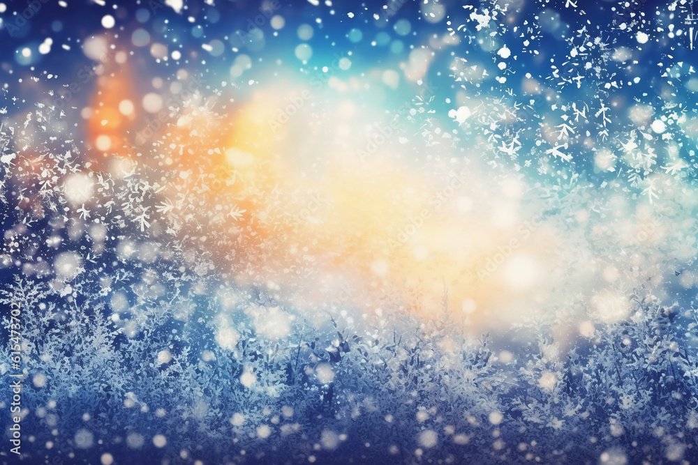 A blurred winter, snowing sky abstract background with bokeh glow, Illustration. AI generative A blurred winter, snowing sky abstract background with bokeh glow, Illustration. AI generative