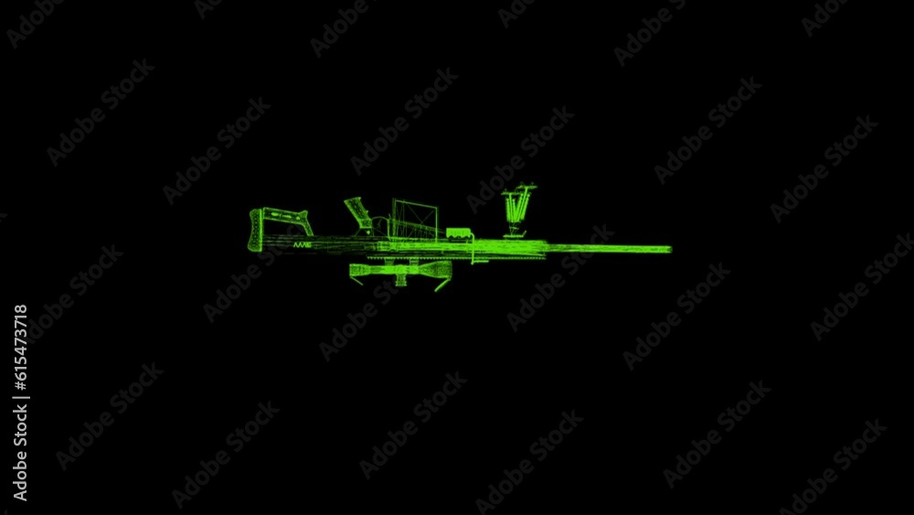 HUD The futuristic 3D sci-fi military sniper rifle wireframe. 4k animation HUD The futuristic 3D sci-fi military sniper rifle wireframe. 4k animation
