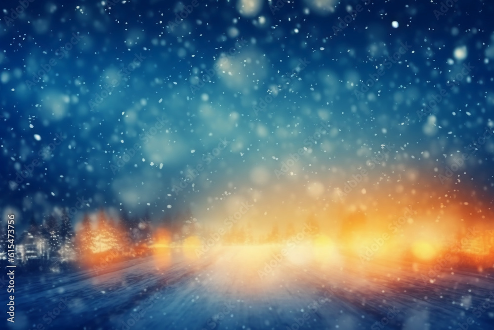 A blurred winter, snowing sky abstract background with bokeh glow, Illustration. AI generative A blurred winter, snowing sky abstract background with bokeh glow, Illustration. AI generative