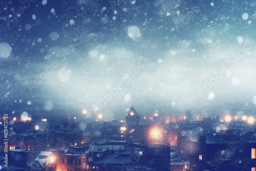 A blurred winter  snowing sky abstract background with bokeh glow  Illustration. AI generative