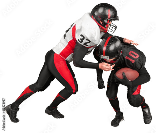 American football players with the ball isolated on a white background