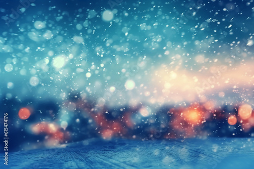 A blurred winter, snowing sky abstract background with bokeh glow, Illustration. AI generative