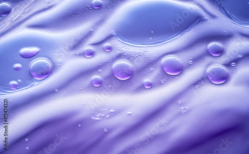 Texture of transparent light violet blue gel with air bubbles and waves on soft background