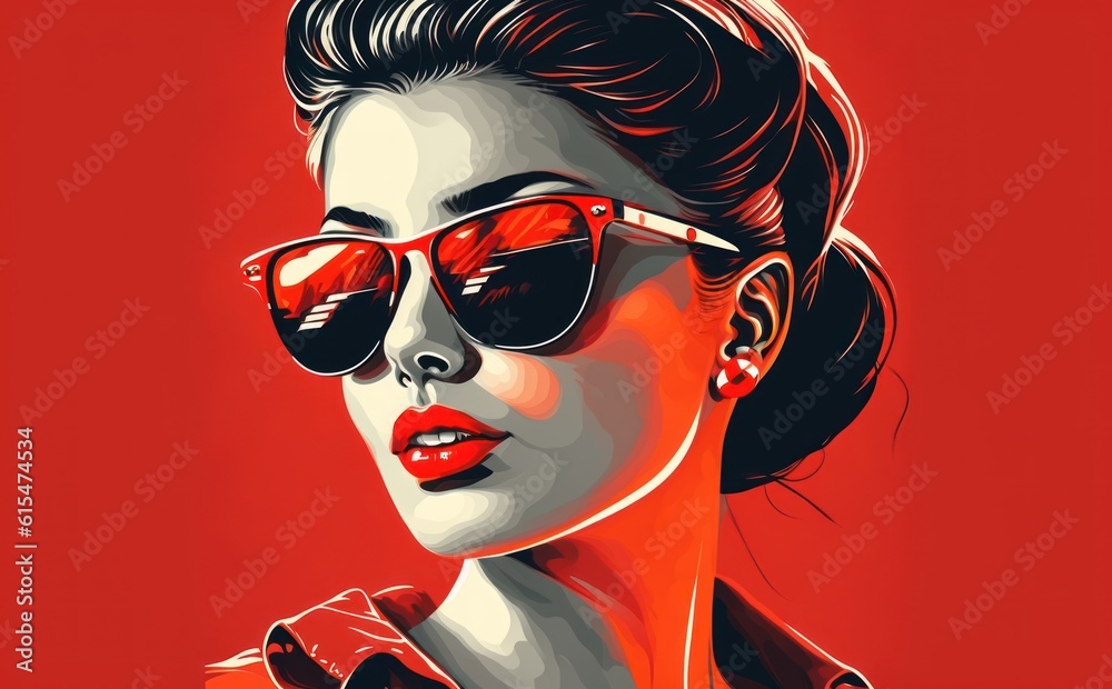 Retro stylefashion woman wearing trendy sunglasses. Pin up girl