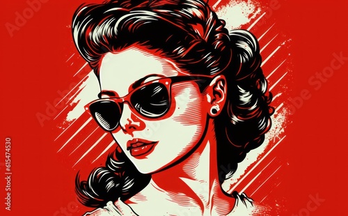 Retro stylefashion woman wearing trendy sunglasses. Pin up girl photo