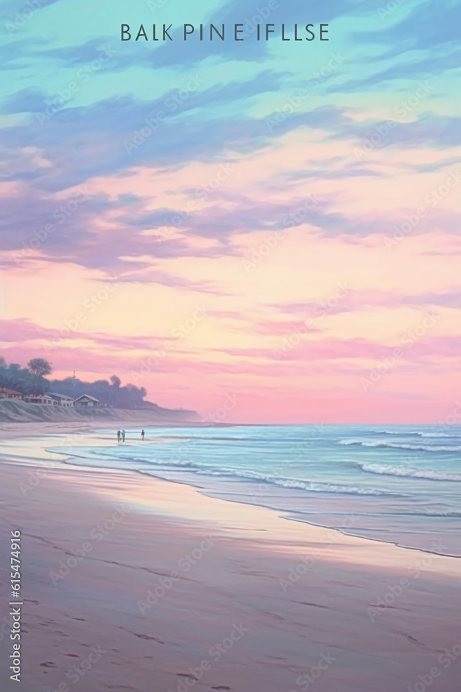 A tranquil beach scene at twilight, with soft pastel colors painting the sky and the gentle sound of waves lapping against the shore. AI generative