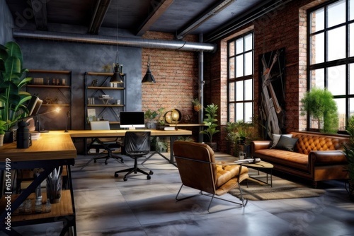 Modern office interior in loft, industrial style © Tisha