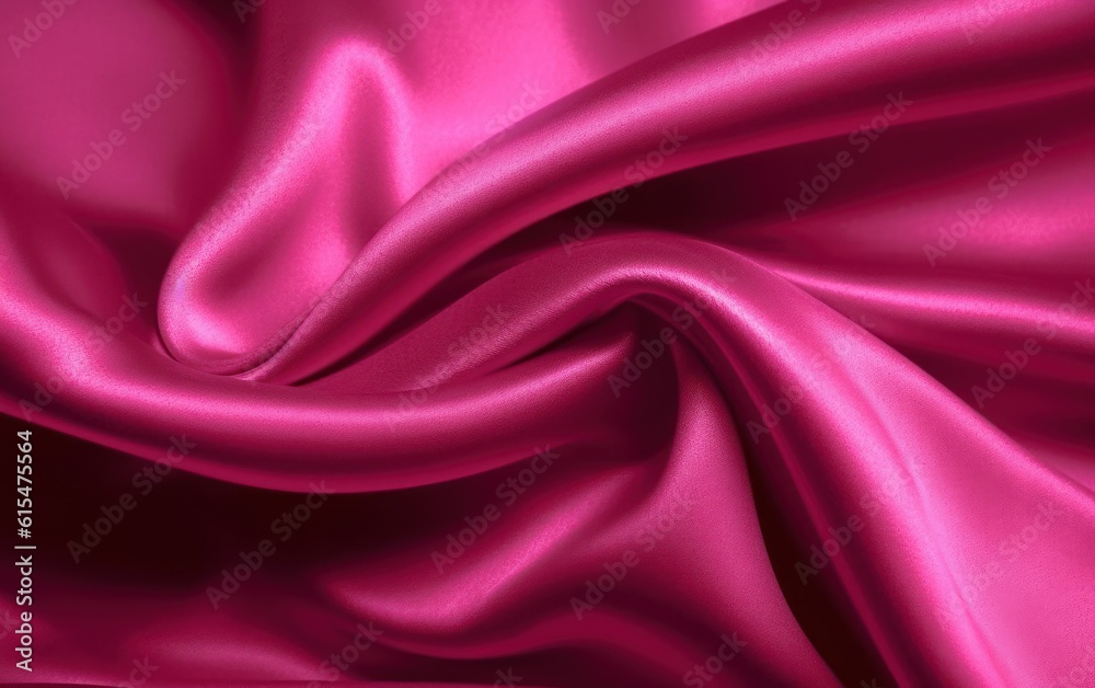 Fototapeta premium Elegant smooth satin folds closeup viva magenta colored. Cloth texture background