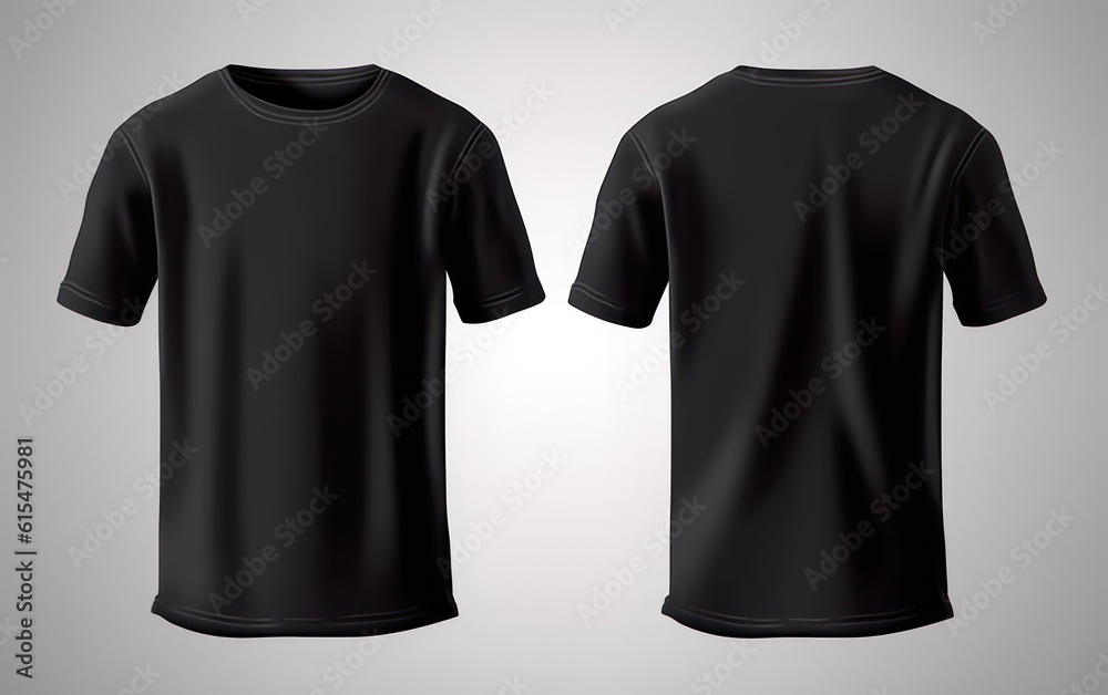 Blank black shirt mock up template, front and back view, isolated on ...