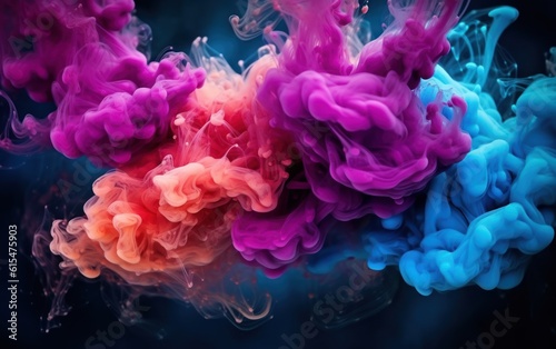 Color smoke. Ink water. Paint drop. Fantasy underwater burst. Blue pink contrast fluid splash cloud