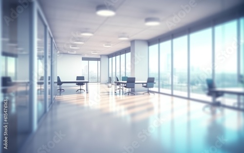 light modern office interior with panoramic windows and beautiful lighting
