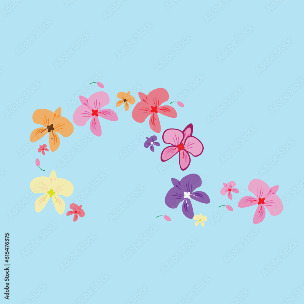 Floral design elements, stencil. Original decoration with branches of exotic tropical flowers