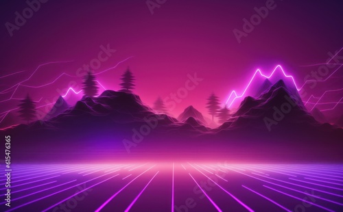 Abstract pink-purple background with neon lines and fog, synthwave