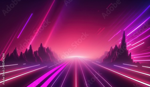 Abstract pink-purple background with neon lines and fog  synthwave