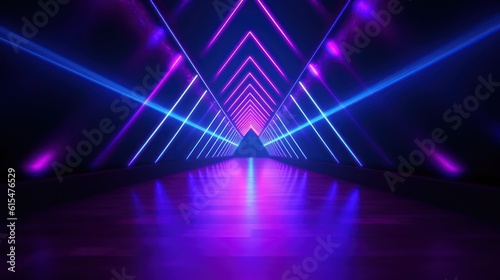 abstract colorful neon background, triangular tunnel illuminated with ultraviolet light © Tisha