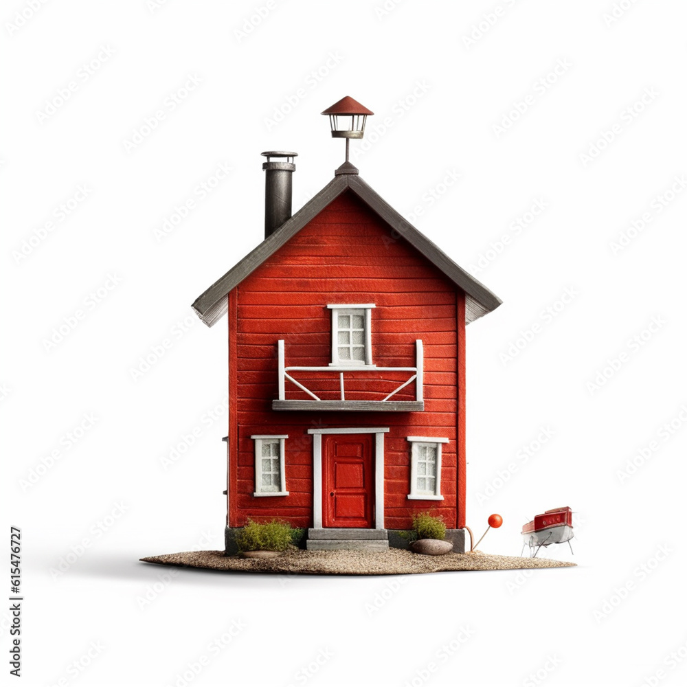 Illustration of a small two-story house isolated on white background. Typical European house design. Using conventional methods to build this house.
