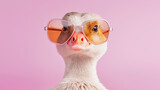 Portrait photo of goose wear sunglasses
