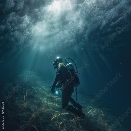 Man explores the depths of the ocean