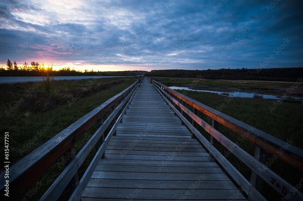 Boardwalk on Potter Marsh at sunset, Alaska, USA; Potter Marsh, Alaska, United States of America Boardwalk on Potter Marsh at sunset, Alaska, USA; Potter Marsh, Alaska, United States of America