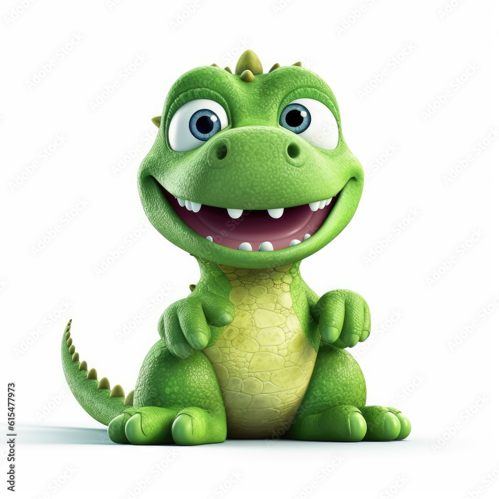 Cute Adorable 3D Cartoon Baby Dinosaur on White Background Generative AI Cute Adorable 3D Cartoon Baby Dinosaur on White Background Generative AI