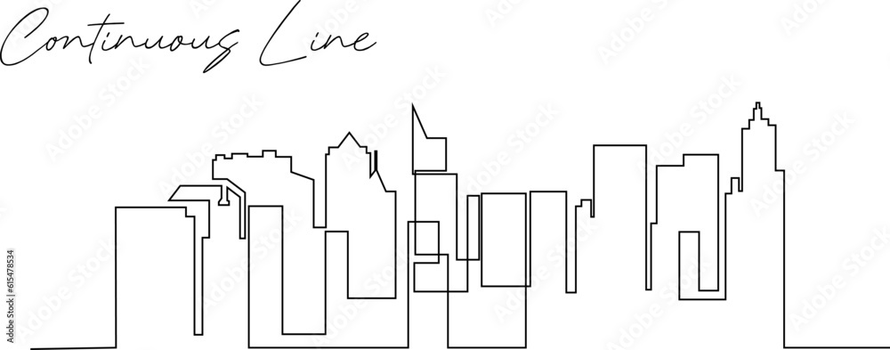 continuous line drawing of buildings
