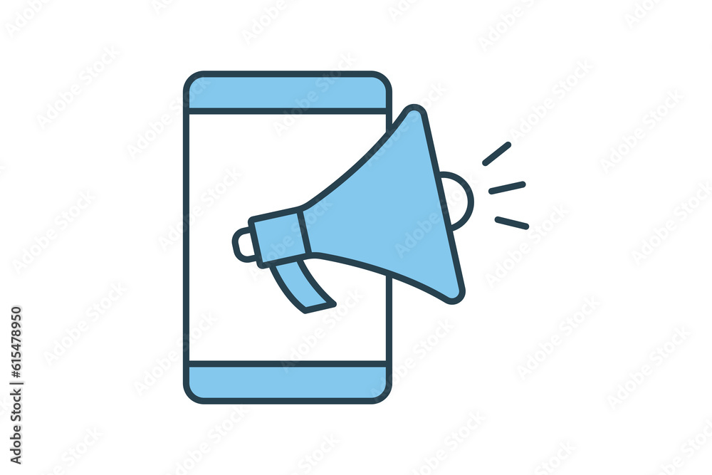 Digital marketing icon. Mobile phone with megaphone. Flat line icon style design. Simple vector design editable Digital marketing icon. Mobile phone with megaphone. Flat line icon style design. Simple vector design editable