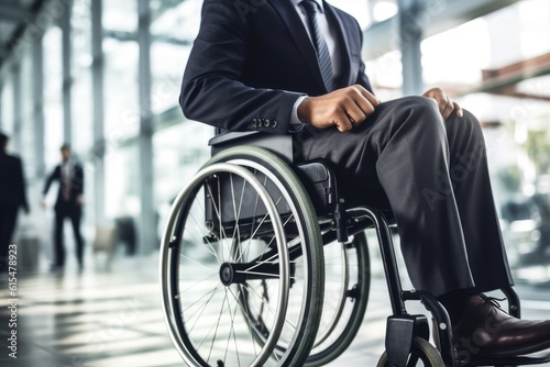 A businessman on a wheelchair in a professional workplace environment. Generative AI