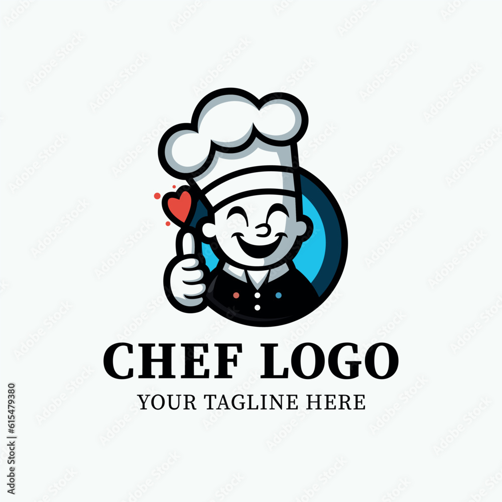 happy chef cartoon logo thumbs up vector illustration