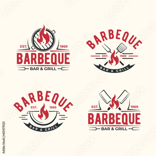 Barbecue logo templates vector with BBQ tools 