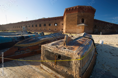 Refugee boats from Cuba at Fort Jefferson in Dry Tortugas National Park, Florida, USA; Florida, United States of America photo