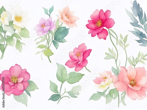 Watercolor floral bouquet, Beautiful vintage pink flower branch, watercolor pink flower leaf background Generative AI