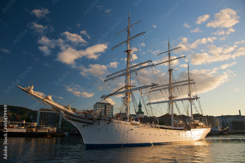 Tall ship docked in Bergen harbor; Bergen, Norway Tall ship docked in Bergen harbor; Bergen, Norway
