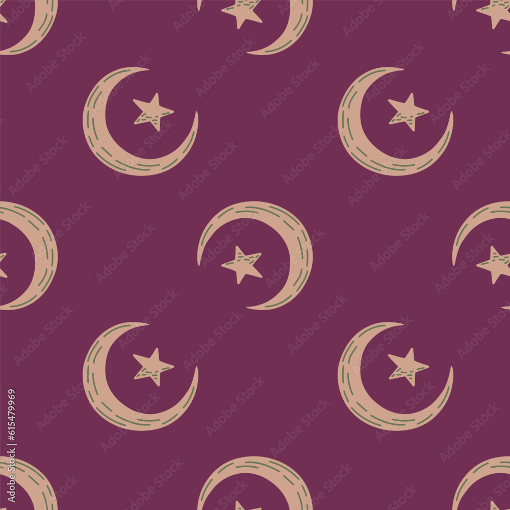 Seamless pattern with hand drawn moon and stars silhouettes print. Seamless pattern with hand drawn moon and stars silhouettes print.