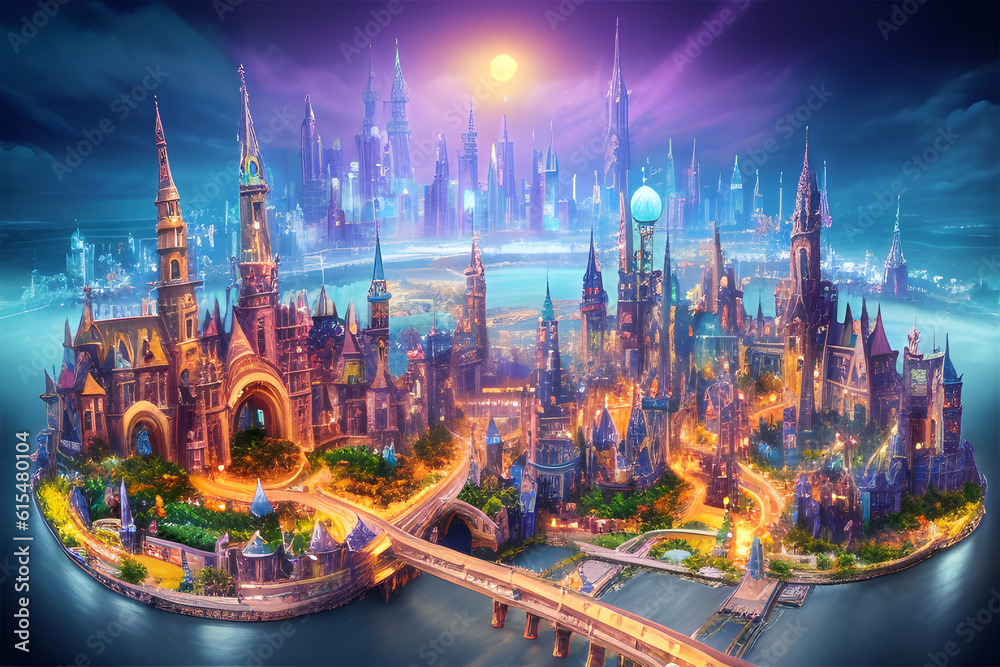 Naklejka premium Future fantasy city, generative Ai