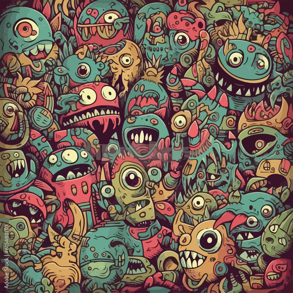 monster doodle background cartoon illustration pattern