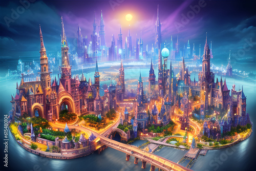 Future fantasy city, generative Ai