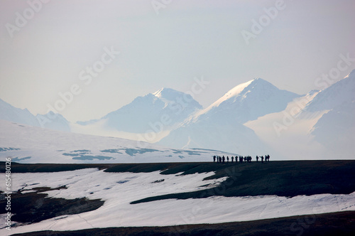 Hiking along Bellsund Glacier; Bellsund, Spitsbergen, Svalbard Archipelago, Norway photo